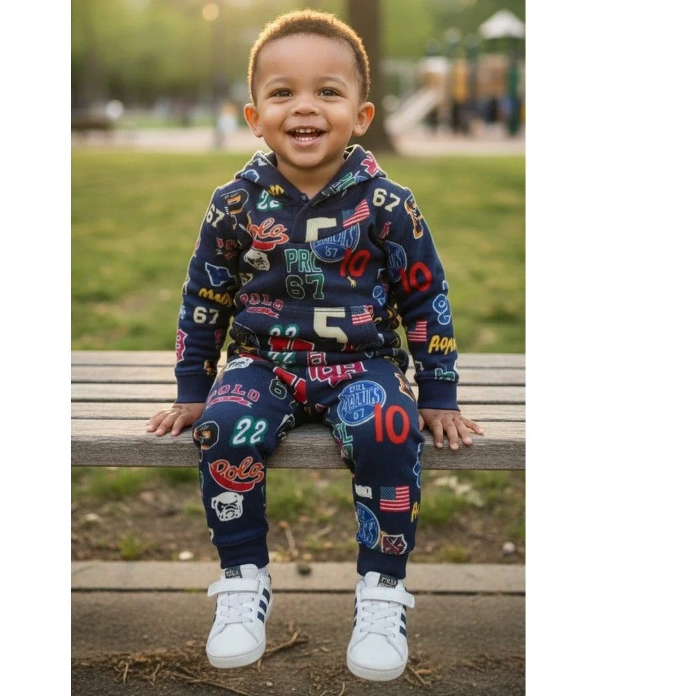 Polo‎ Ralph Lauren Toddler Boys Navy Varsity Multi-Logo Hoodie & Jogger Set 5T